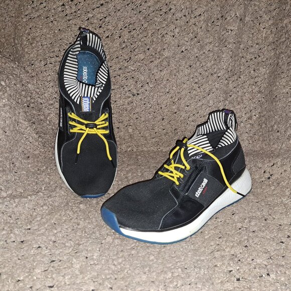 ROBERTO CAVALLI-Sport-Knitted Sock Sneakers-Black/Striped-Size 11.5-Excellent - Picture 1 of 8